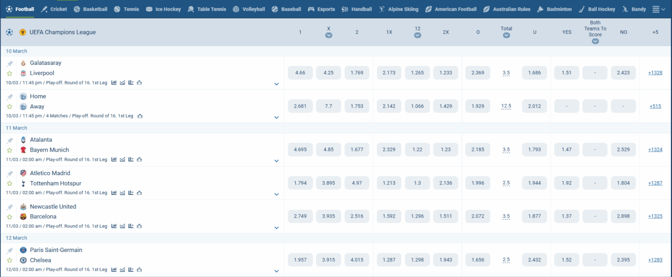 1xBet football betting in UK