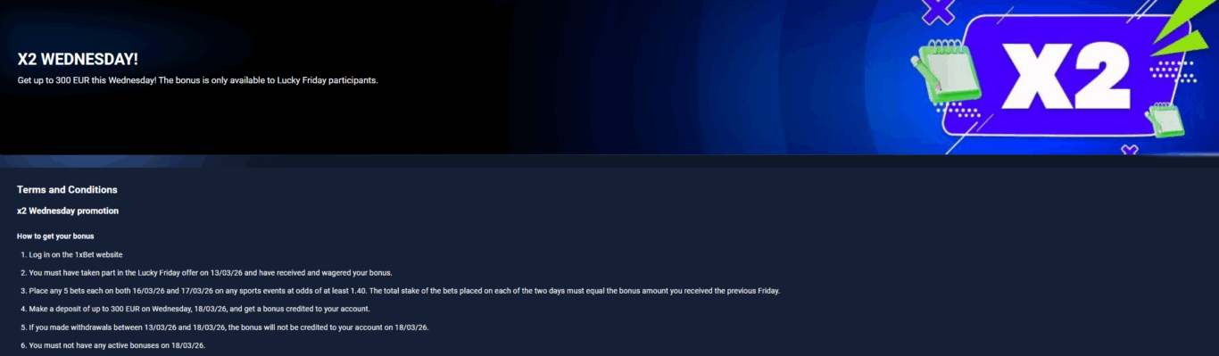 1xBet Wednesday bonus in UK